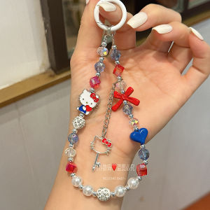 Sanrio | INS Sanrio Y2K Hello Kitty Beaded Phone Wrist Strap Glossy Chain for Girls Women Keychain Bag Decor Anti-lost Headphone Lanyard