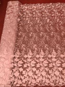 Bahan kain tulle akar pinggiran bordir/tille motif salur mutiara