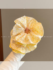 WENZHU | Korean Style Yellow Floral Plaid Contrast Hair Tie