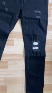 quần bò jean đen rách vá gối vải trắng đẹp mẫu mới hot form bó nhẹ chất jean co giãn bền màu 29/06