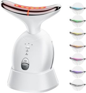 เครื่องนวดหน้าและลำคอ: การบำบัดด้วยแสงสีแดงสำหรับผู้หญิง อุปกรณ์ยกกระชับผิวเพื่อความงาม เครื่องมือปรับรูปหน้า LED 7-in-1 เหมาะสำหรับ