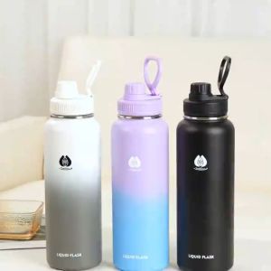 2024 HOT Tumbler Wide Mouth with Cap Lid Vacuum Insulated Tumbler Hot And Cold Drinking Water Bottle,BPA Free Motivational Sports Water Bottle Leakproof Tritan Frosted Plastic Water Jug