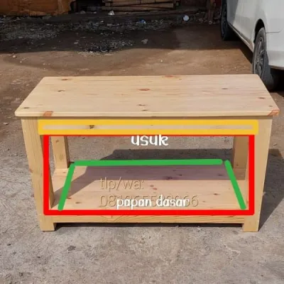 Meja Serbaguna Kayu 50x40 Terlais dengan Rak Bawah Cocok untuk Tempat Tidur