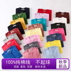 New Cotton Knitted Long Sleeve Sweater Thin Style Parent-Child Matching Clothes round Neck Pure Color Korean Style for Kids