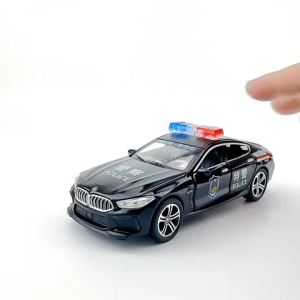 1:32 M8 M4 Police Car Toy Models Alloy Diecast Sound Light Doors Opened Pull Back Rubber Tires Ornament Vehicles Gifts for Kids