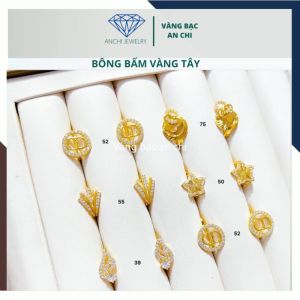 Bông tai nữ chất liệu vàng tây khuyên tròn hình chiếc nơ đính đá trẻ trung có hóa đơn bảo hành tiệmVàng bạc an chi