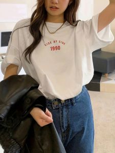 Sanrio | Korean Style 1990 Side By Side Letter Printed Female T-Shirt Summer Casual T Shirt Fashion Loose Streetwear Women Tops