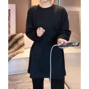 Áo Nỉ Cổ Chữ V Dày Thời Trang Cho Nữ Áo Lót Dài Vừa Phải Dáng Rộng Tay Dài Chất Liệu Khác Mùa Thu Đông