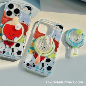 Jellycat Ball Cartoon Ping Pong Badminton Tennis Smiley Face Rotatable Airbag Phone Stand Foldable Extendable Rotating Air Cushion