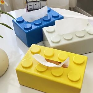 1Pc Building Block Tissue Box Wall Mounted Creative Tissue Box Bathroom Facial Tissue Box No Hole Paper Holder Desktop Organizer Napkin Dispenser Solid Color Building Blocks Tissue Box Napkin Holder Elegant Home Napkin Towel Tissue Holder