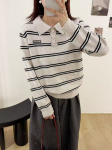 Autumn Winter Womens Striped Knit Sweater Fashionable Outerwear Base Layer Top High End Feeling Popular Style Long Sleeve round Neck