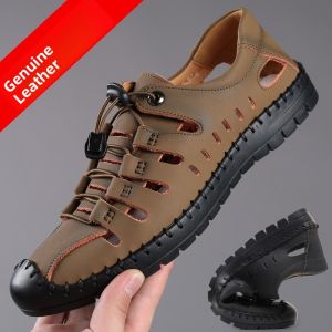 Leather Casual Mens Sandals Soft Bottom Driving Hole Hole Shoes Breathable Summer New Style Brand Special Offer Casual Hollow out Design