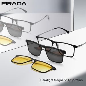FIRADA แว่นตาแฟชั่นใส่สบายน้ำหนักเบา เป็นพิเศษ แว่นตา แม่เหล็ก สีเหลี่ยม วินเทจกรอบ ผู้ชาย T93001Y ที่คุณพัฒนาด้วย คอมพิวเตอร์ ด้วย ไฟฟ้าที่เหมาะสม