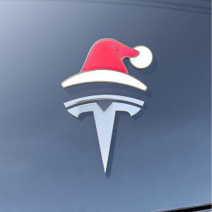 Universal for Tesla Christmas Hat Santa Stickers Model 3/Y Car Badge Modification Cute Front Badge Decoration Waterproof Decals