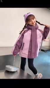 Áo Khoác Gió Lót Lông Cừu Bé Gái 2 Lớp Cao Cấp In Hình Kuromi Xinh Xắn Áo Khoác Gió Parka Lót Lông Mùa Đông Cho Bé Gái