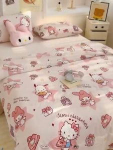 Cute Hello Kitty Sanrio Bedsheet Kids Favourite Cartoon Super Soft Cotton Single / Queen / King Size