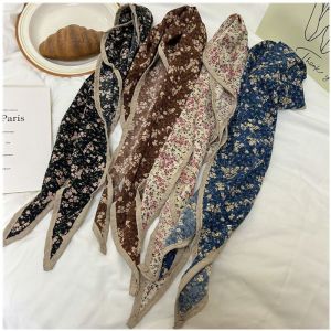 French Vintage Artistic Cotton Linen Small Floral Pattern Stylish Ins Scarf Hairband Headscarf Waist Belt Decoration