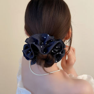 Vintage Polka Dot Denim Folded Hair Ties Korean Style Fashionable Versatile Bun Tailor Head Ropes Simple Personalized Hair Bands