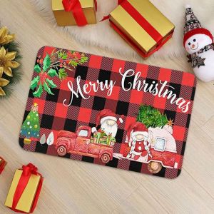 VIKAMA Gnome Christmas Doormat Home Sweet Gnome Buffalo Plaid Non Slip Floor Mat For Front Door Porch Xmas Home Decor