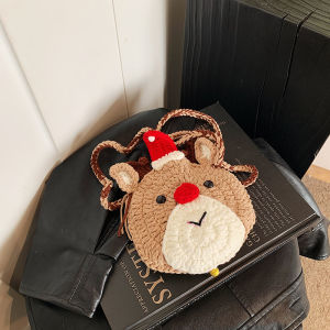 Cute Cartoon Knitted Wool Crossbody Bag for Girls Childrens Accessories Small Girl Backpack Geometric Pattern Red Christmas