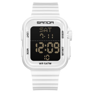 Sanda | SANDA Electronic Watch Men Square Steel Band Digital Wristwatch Temperature Measurement Stopwatch Timing Multifunctional Watch