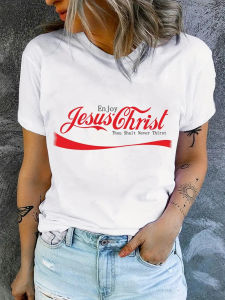 Jesus Print T-Shirt Short Sleeve Crew Neck Casual Top For Summer & Spring Womens Clothing
