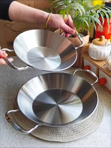 Chảo inox Chockmen đúc liền khối 3 lớp inox 316 cao cấp 2 quai chống dính tự nhiên chiên xào rán khay đựng decor 24cm