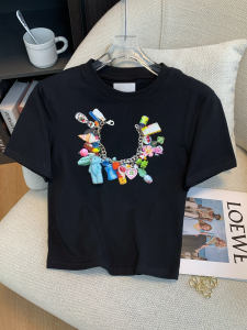 Colorful Cartoon Short Sleeve T-Shirt Womens Summer Sweet And Spicy Unique Slimming Versatile Print Casual High Waist Top