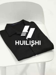 Huilishi Mens Cuban collar thickened cotton regular shirt straight silhouette casual solid color short-sleeved shirt