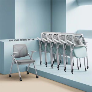 Foldable Training Table and Chair Integrated with Table Board Conference Chair Student Training Chair Plaid Long-Sitting Press Chair