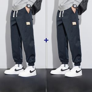 ROMON | Romon Mens Workwear Pants Casual Sporty Loose Fit Elastic Waist Autumn Winter Trendy Brand Youthful Style Long Trousers