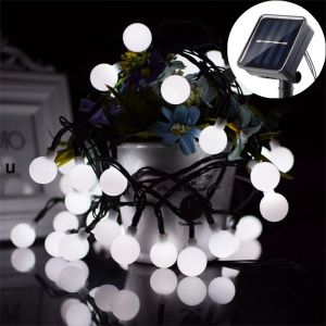 ไฟนางฟ้าไฟสตริงกลางแจ้งพลังงานแสงอาทิตย์ไฟลูกกลม LED ไฟลูกโลกพลังงานแสงอาทิตย์สําหรับงานแต่งงานในสวนตกแต่งคริสต์มาส