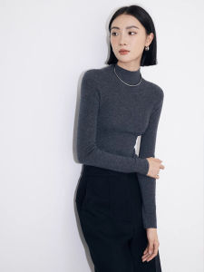 Classy Gray Half Turtleneck Knitting T-shirt Sweater Female Fall/Winter Slim Slim Looking Elegant Inner Bottoming Shirt Tops