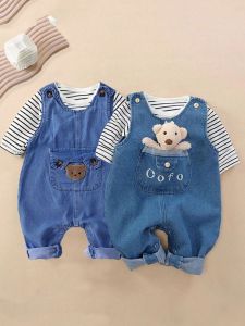 Cute Baby Boys Denim Overalls And Bibs Spring Autumn Two-Piece Set Comfortable Cotton Cartoon Print Casual Wear for Kids