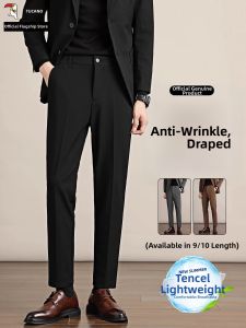 TUCANO | Casual Summer Slim Straight Leg Business Black Pants Ice Silk