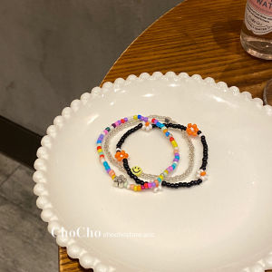 Chocho Colorful Beaded Bracelet Smile Face Flower Dopaamine Stackable Bestie Womens Jewelry Fashion Korean Style Floral Pattern