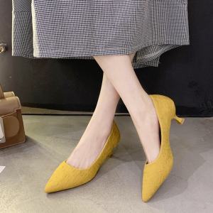 IELGY High heels womens all-match low heel shallow mouth pointed toe suede single shoes women 4cm