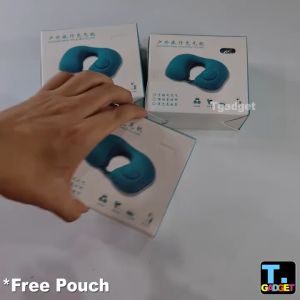 Inflatable Travel Pillow Press Type Automatic Inflatable U-shaped Neck Pillow PVC Nylon Nap Cushion Camp Beach Car Plane Head Rest/充气枕