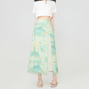 KEIKO | Elegant Oriental Shimmer Satin Summer New Chinese Style Sleeveless Top and Skirt Set