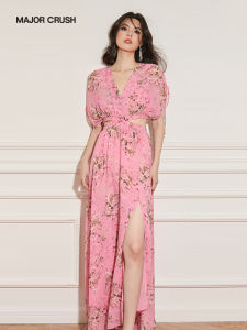 French Romantic Floral Printed Waist-tightened Set Dress