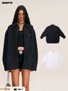 SMFK | Embroidered Pure Color Loose Oversized Work Shirt
