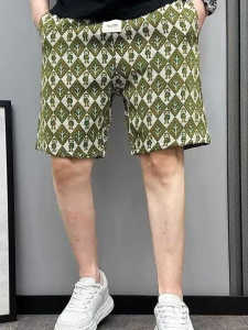 Quần Short Nam Mùa Hè Ice Silk Thoáng Khí Họa Tiết Kẻ Caro Quần Dài Thường Ngày Thời Trang Quần Dài Vừa Vặn