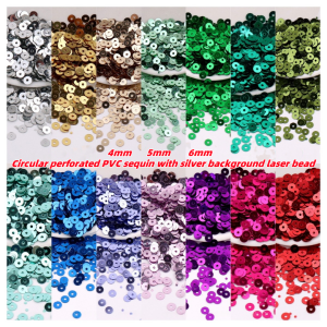 4mm 5mm 6mm round hole PVC sequins silver bottom laser beads DIY hand sewn embroidered loose bead sequins spot wholesale