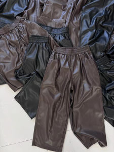 Womens PU Leather Pants High Waist Straight Leg Elastic Waist Versatile Loose Slimming Nine-Tenths Length Autumn Winter New Style