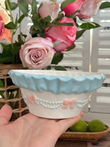 Adorable Ceramic Soup Bowl with Butterfly Knot High Temperature Resistant Dessert Bowl Macaron Ice Shaving Bowl Pink Girl Heart