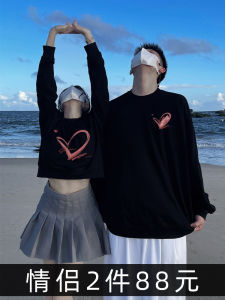 Couples Spring Autumn round Neck Sweatshirt Long Short Casual High Quality Cotton Inner Lined Printed Streetwear Style