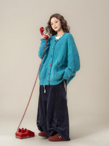 SHANGWEILUO | Korean Style Design Sense Loose New Round Neck Sweater Cardigan