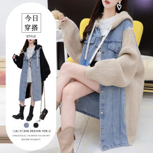 เสื้อแจ็คเก็ตยีนส์ทรงหลวมยาวปานกลางสำหรับผู้หญิง ฤดูใบไม้ร่วง/ฤดูหนาว ดีไซน์สไตล์เกาหลี แขนยาว ปกติ ปกติ ปกติ