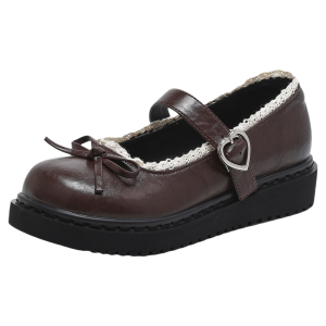 Josiny | College Style Flat Mary Jane Shoes With Bow