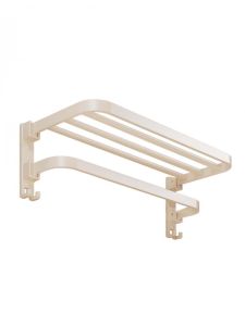 2 Layer Rail Bath Towel Rack Drying Organizer Wall Mounted Storage Shelf Holder Toilet Foldable Bathroom Accessories Rustproof Space Aluminum AT